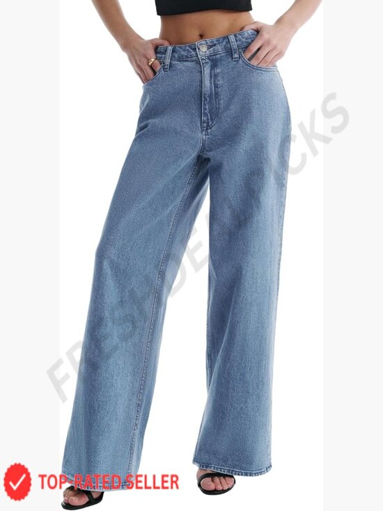 Denim - Wide Leg Jeans Adjustable Waist High Rise Y2K Trendy Casual Denim Pants